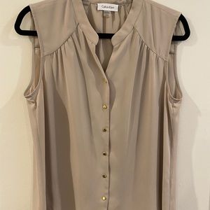 Khaki Sleeveless Silky Blouse